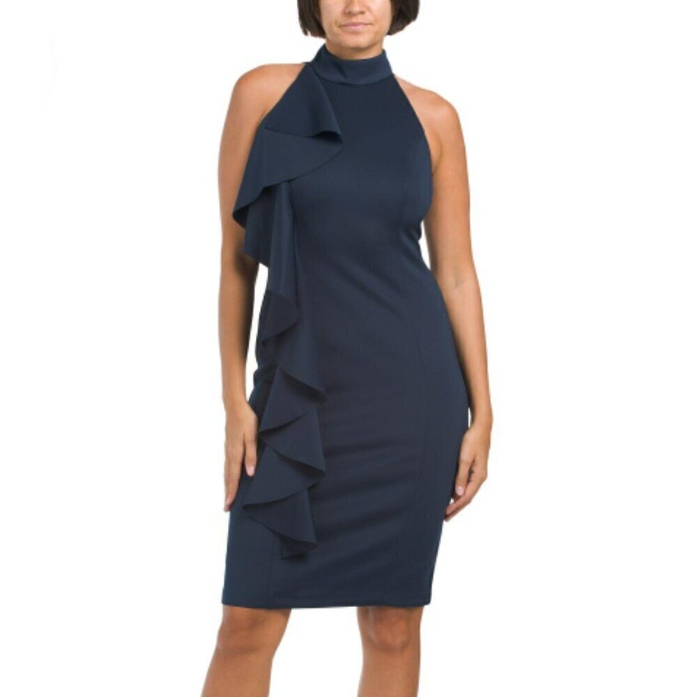 NWT Rachel Zoe Women's Halter Neck Ruffle Midi Dress